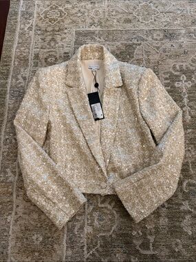 Gianni Bini Champagne Sequin Tweed Cropped Blazer